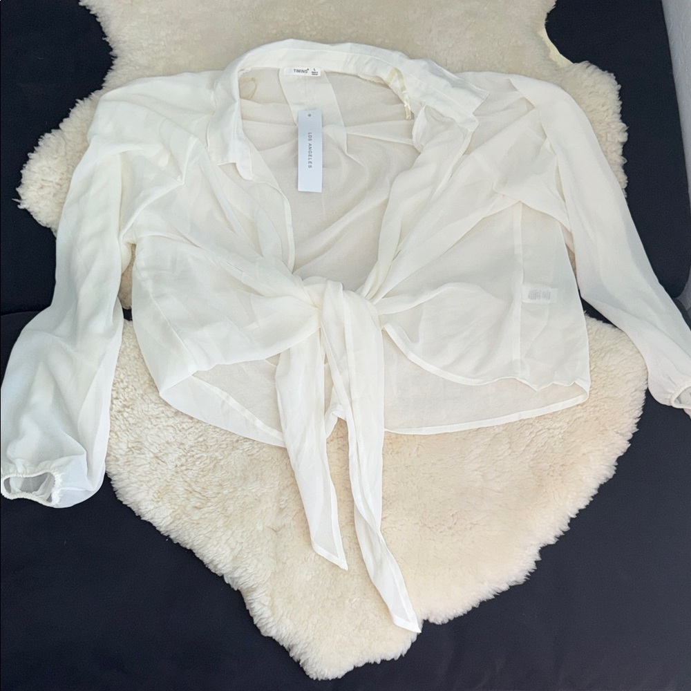 White Tie-Front Blouse